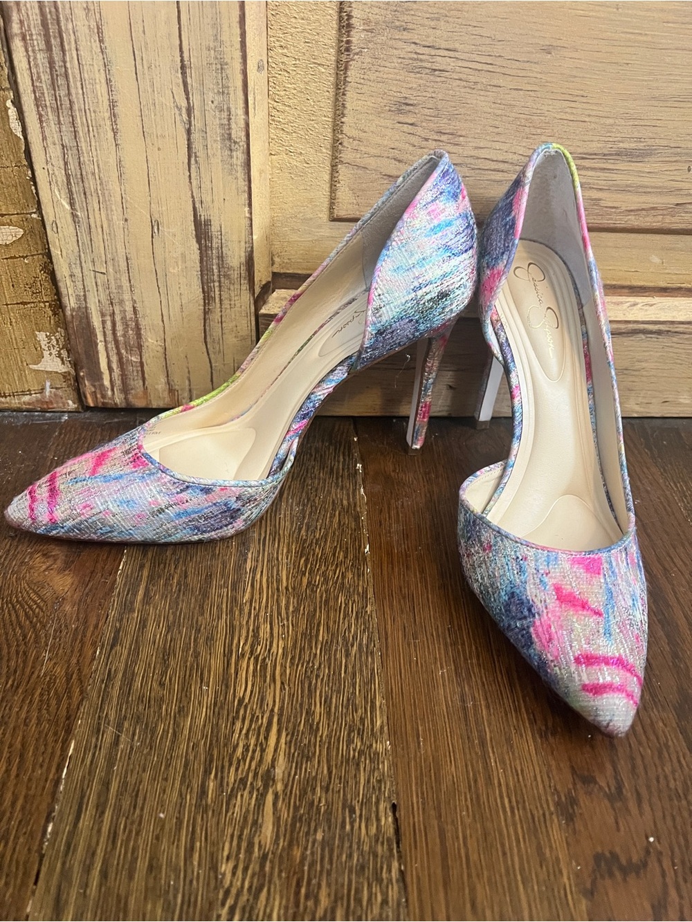 NWOB- Jessica Simpson Abstract Watercolor D’Orsay Pointed Toe Heels Size 8